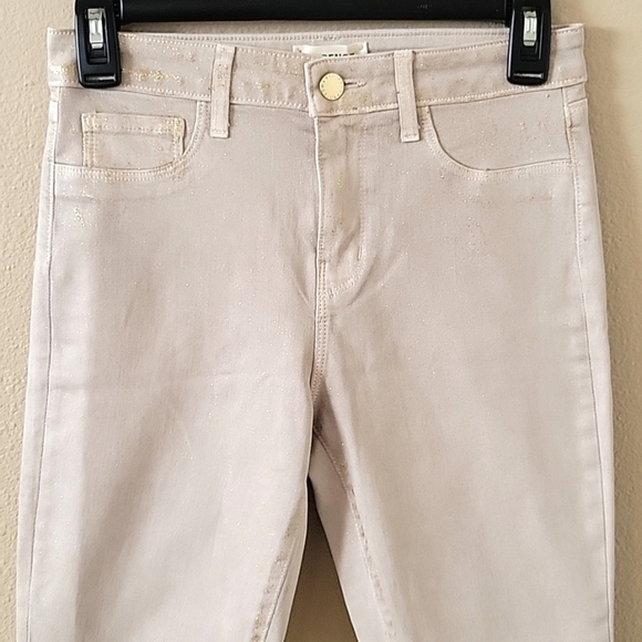 L'Agence Biscuit Gold Glitter Coated Margot High Rise Skin Jeans - Size 26 - Picture 5 of 13